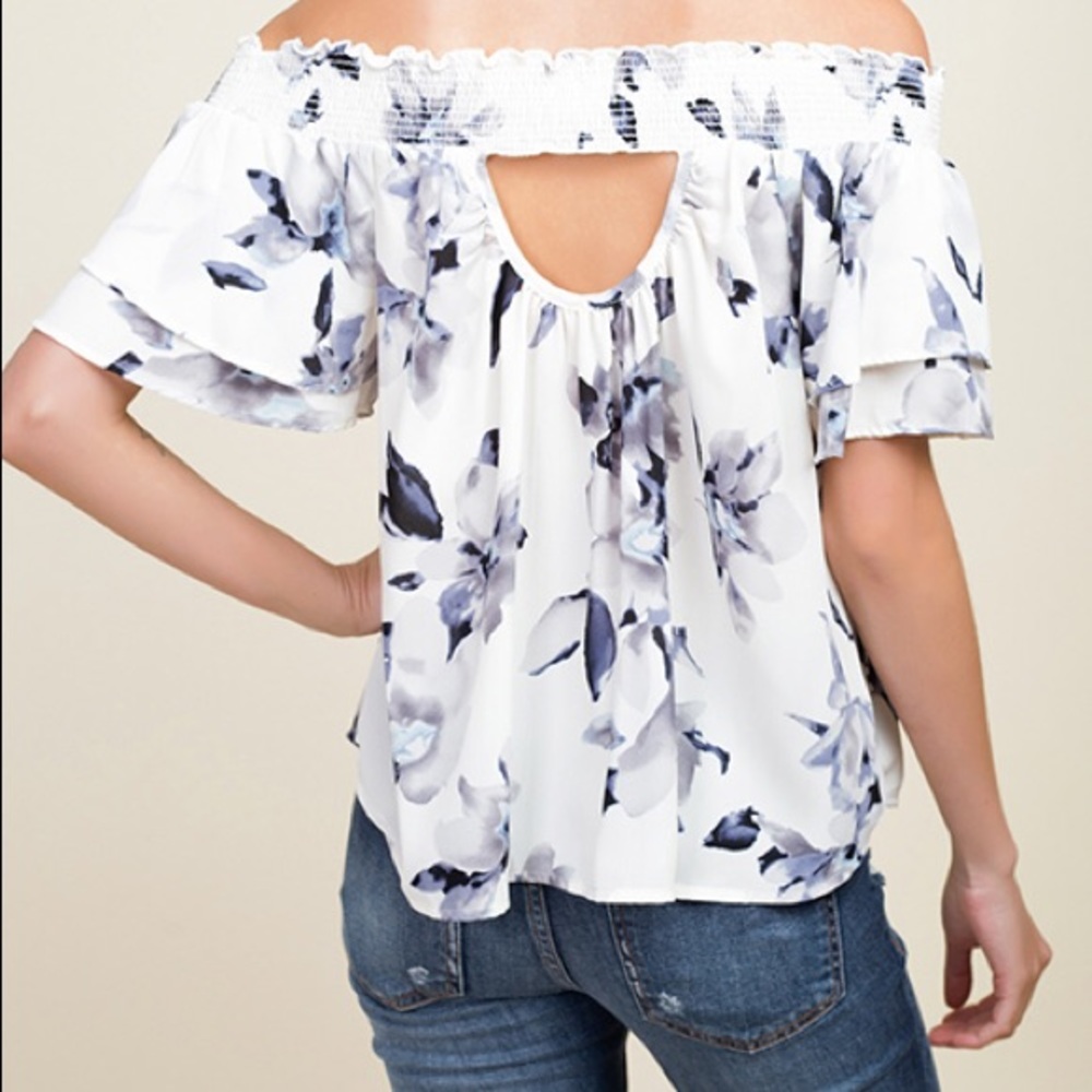 Ivory/White Floral Off-Shoulder Blouse - Picture 5 of 6